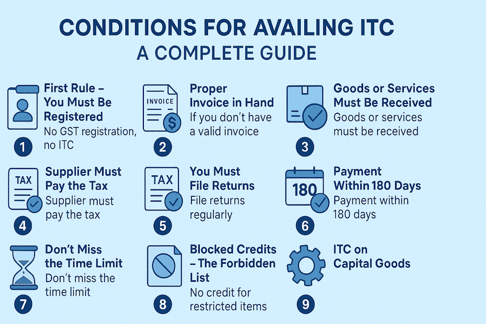Conditions to Claim ITC in GST: Rules & Examples Guide
