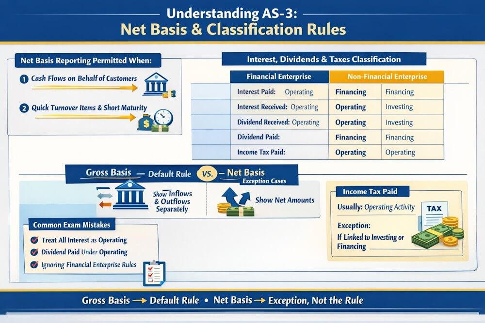 Net Basis Reporting, Interest & Tax Treatment under AS 3